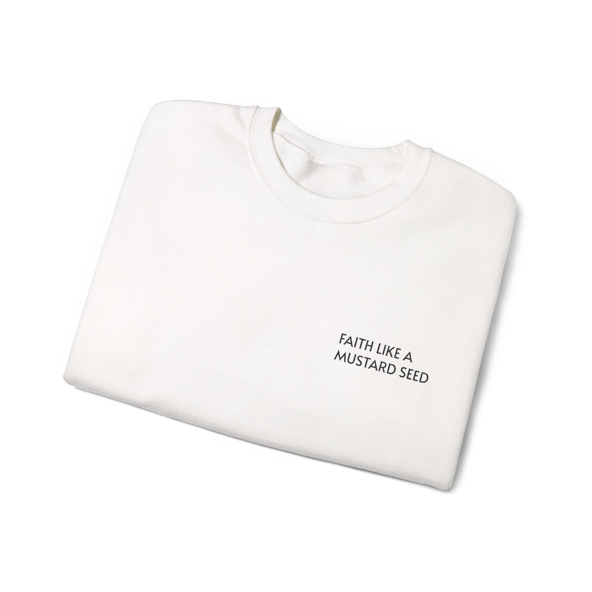 Minimalist Faith Like A Mustard Seed Embroidered Crew Neck Sweater