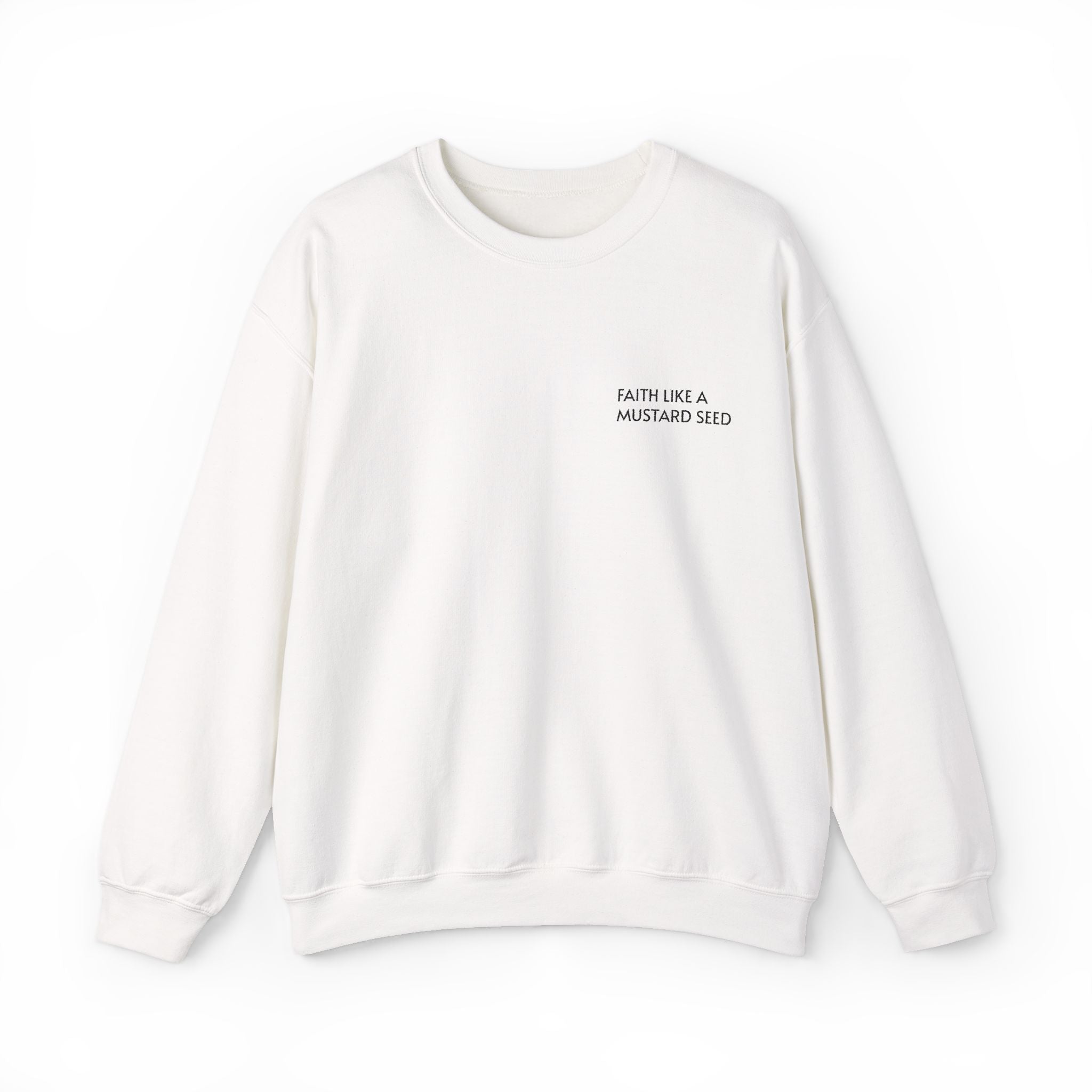 Minimalist Faith Like A Mustard Seed Embroidered Crew Neck Sweater